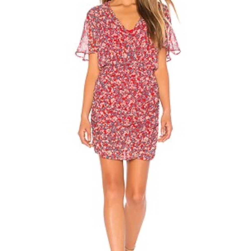 Nicholas Red Blossom Ruched Mini Dress - SZ 0